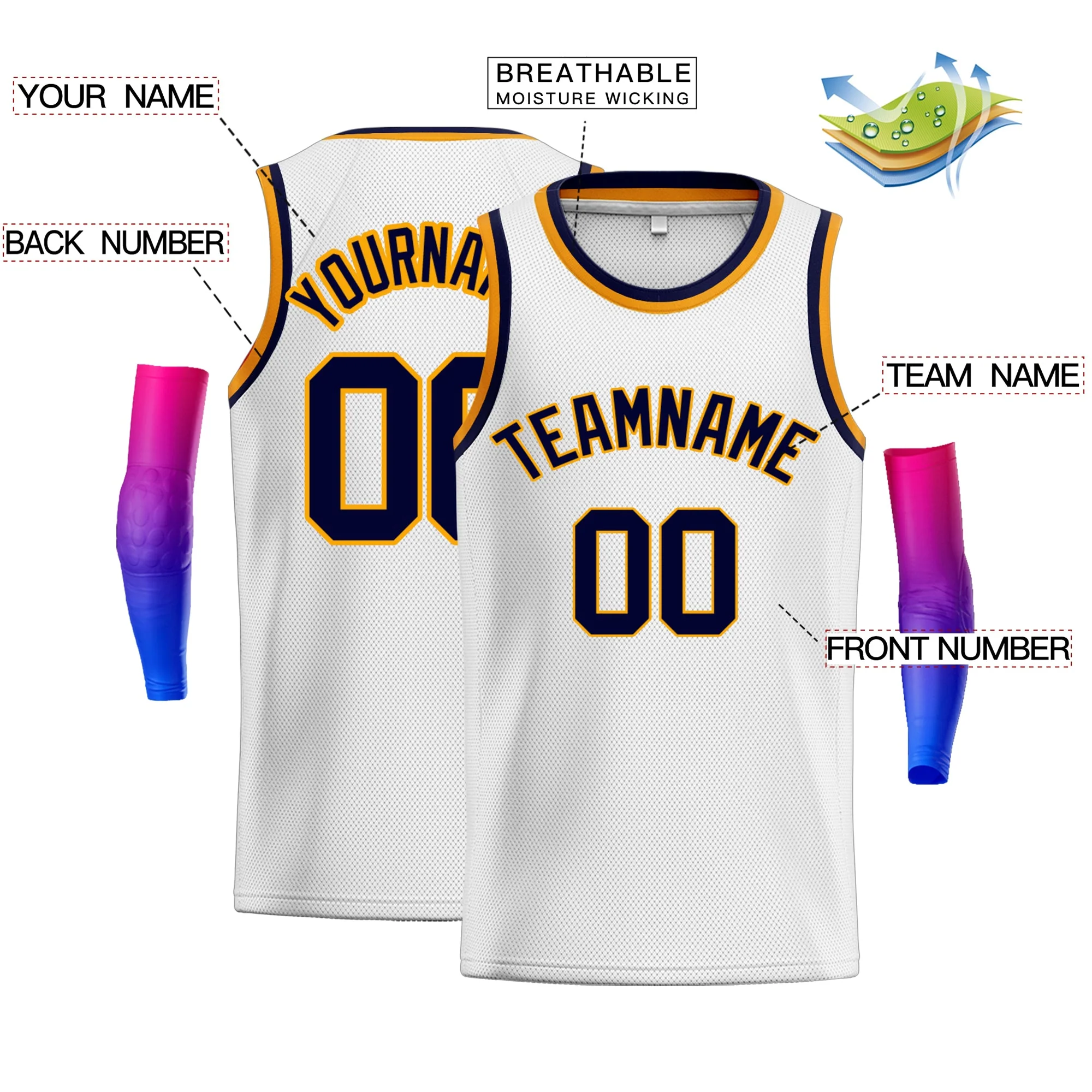 Custom White Navy-White Classic Tops Mesh Basketball Jersey - Image 2