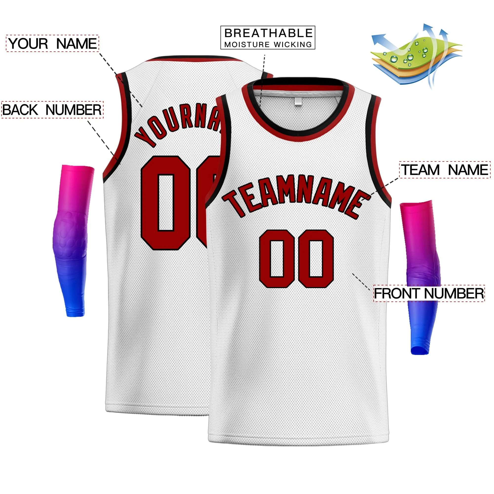 Custom White Red Classic Tops Sport Game Basketball Jersey - Image 2