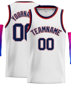 Custom White Navy-Red Classic Tops Athletic Vest Basketball Jersey