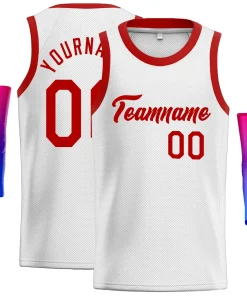 Custom White Red Classic Tops Men Casual Basketball Jersey