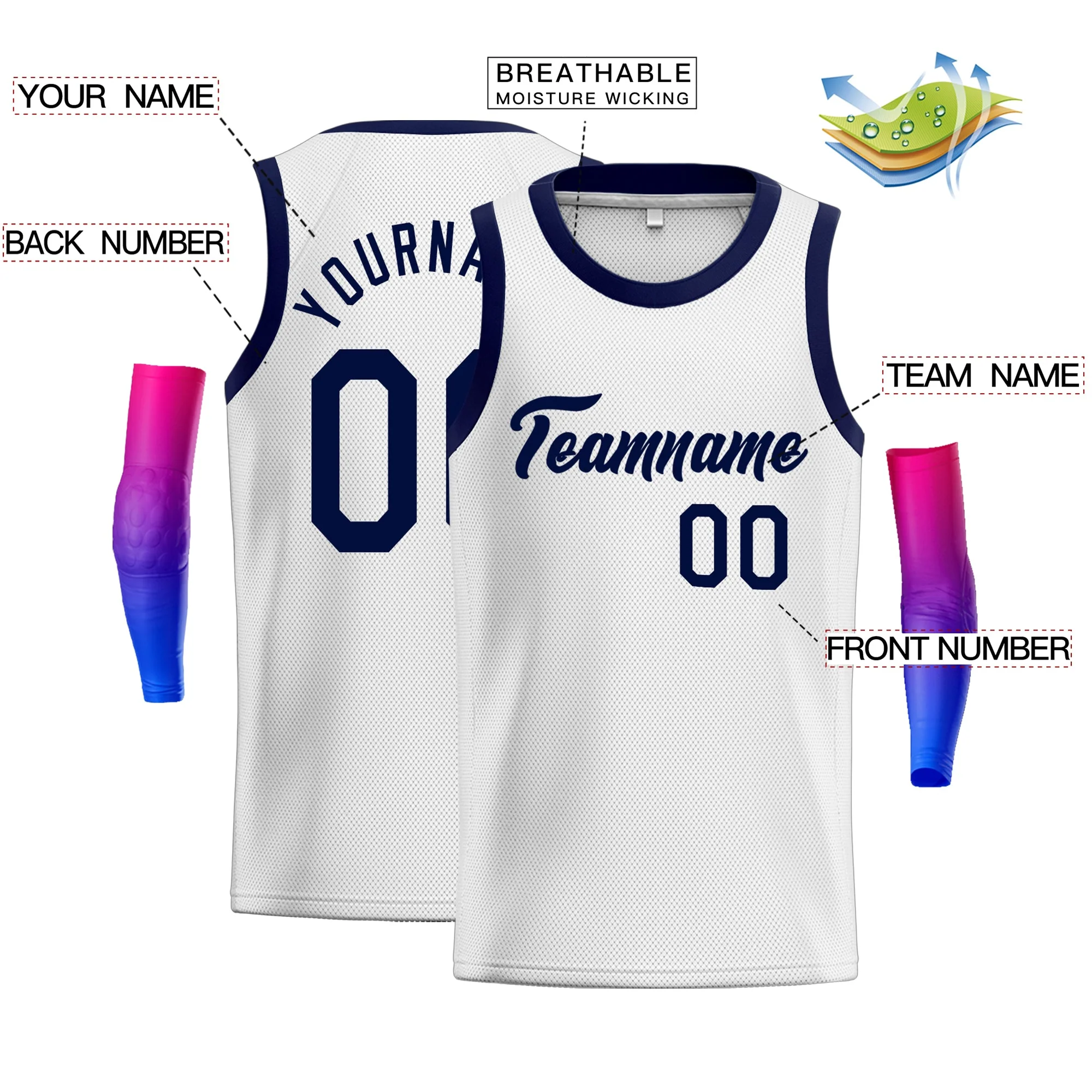 Custom White Navy Classic Tops Authentic Basketball Jersey - Image 2