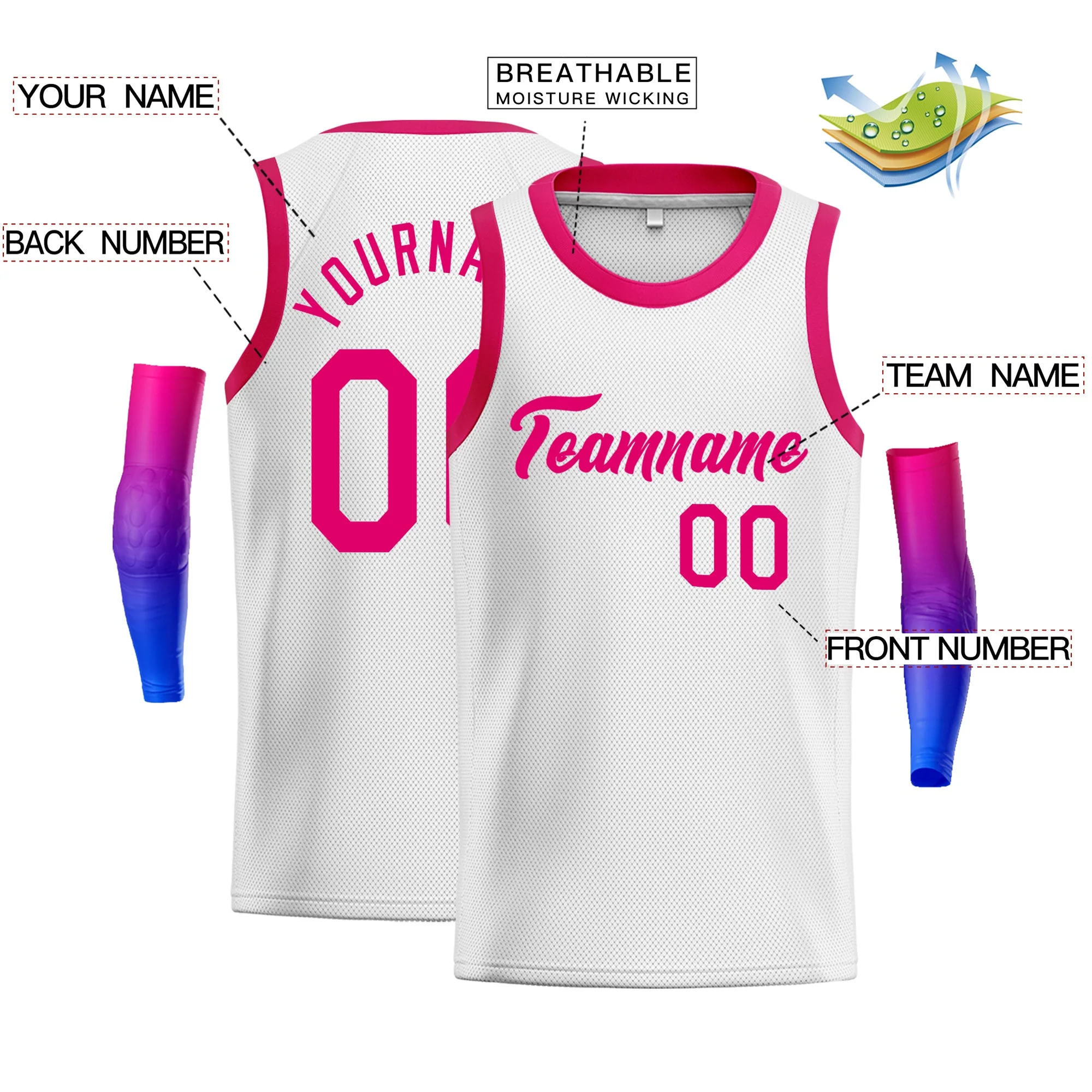 Custom White Pink Classic Tops Fashion Sportwear Basketball Jersey - Image 2