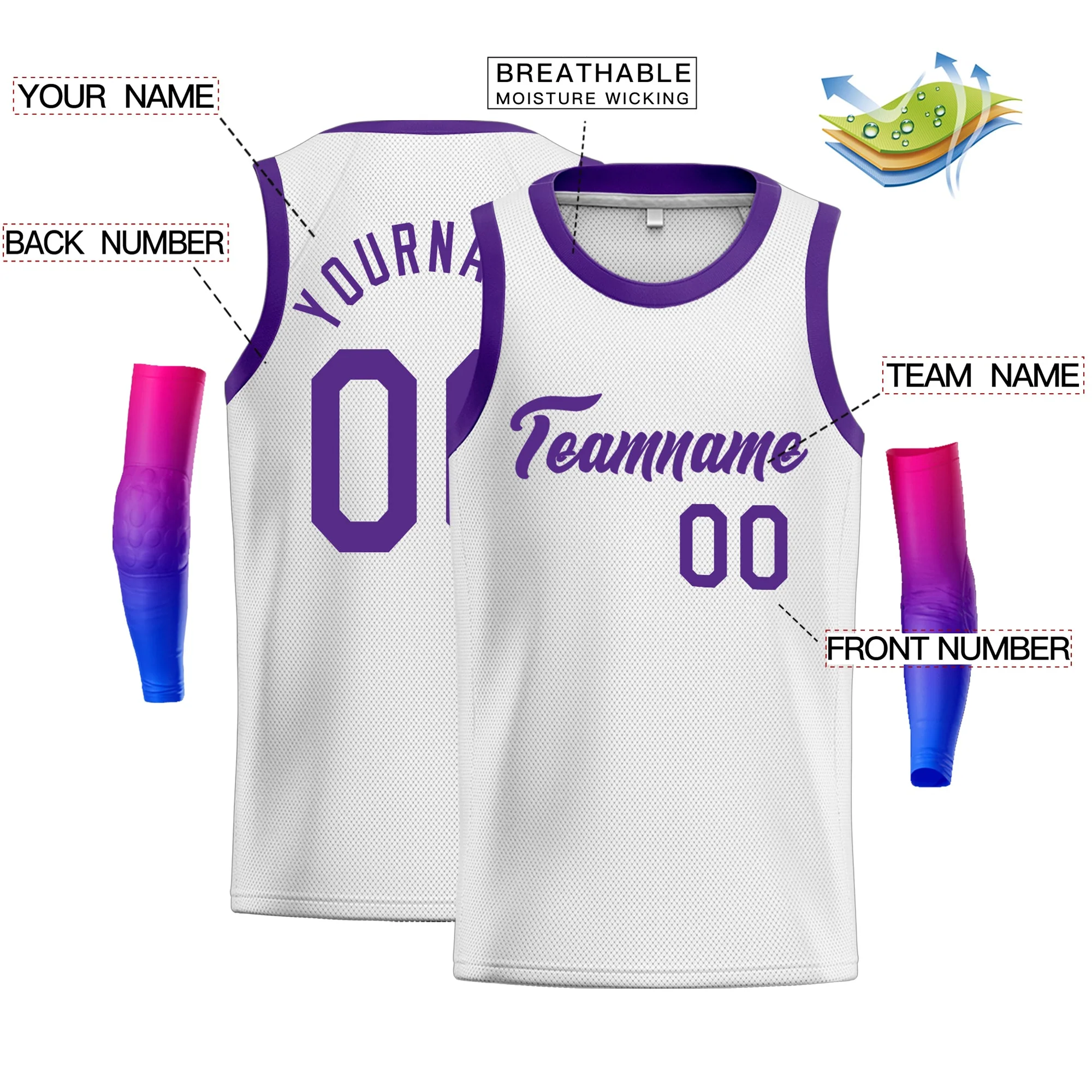Custom White Purple Classic Tops Men Casual Basketball Jersey - Image 2