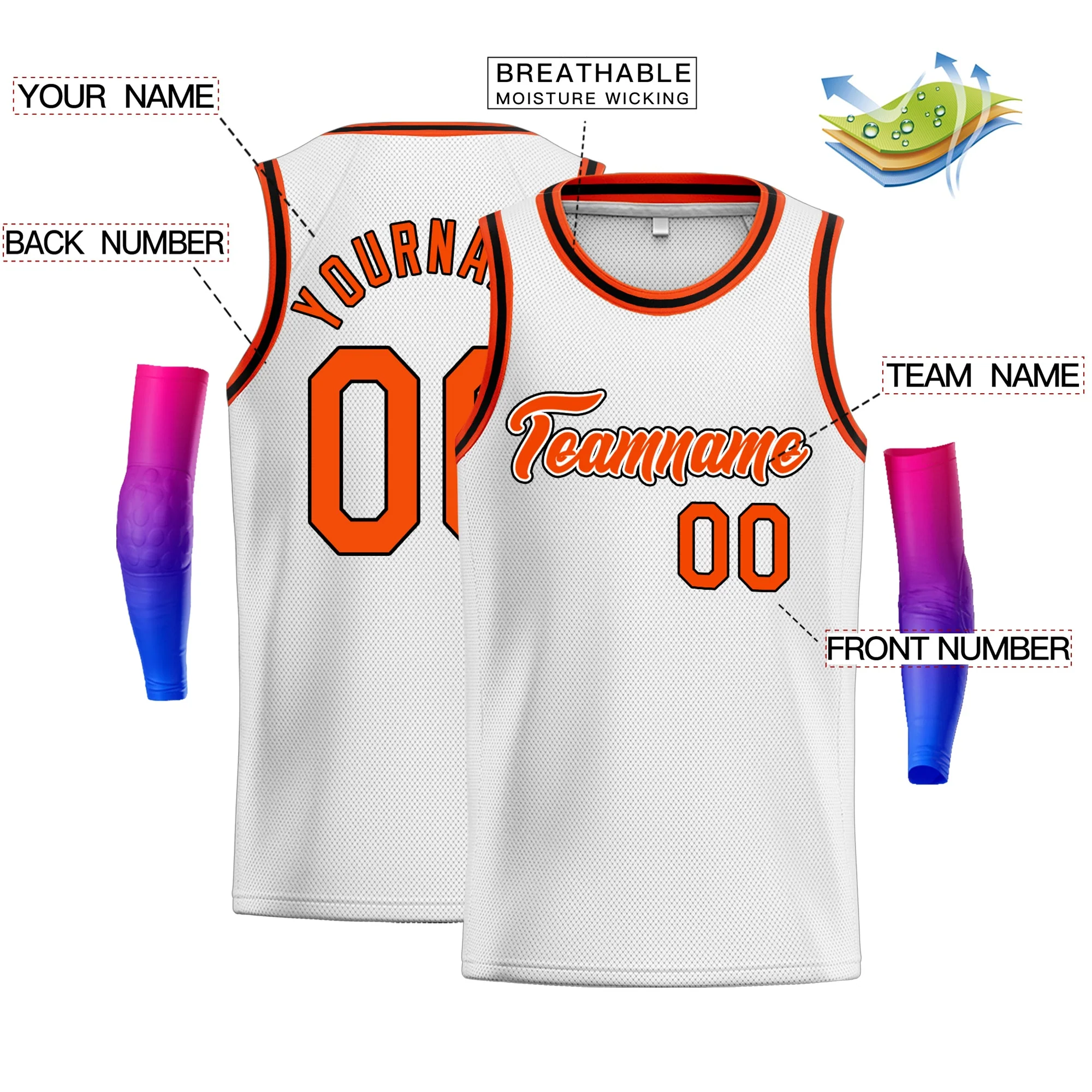 Custom White Orange-Black Classic Tops Fashion Sportwear Basketball Jersey - Image 2