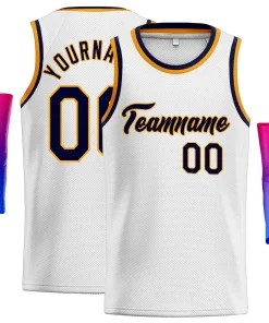 Custom White Navy-Yellow Classic Tops Authentic Basketball Jersey