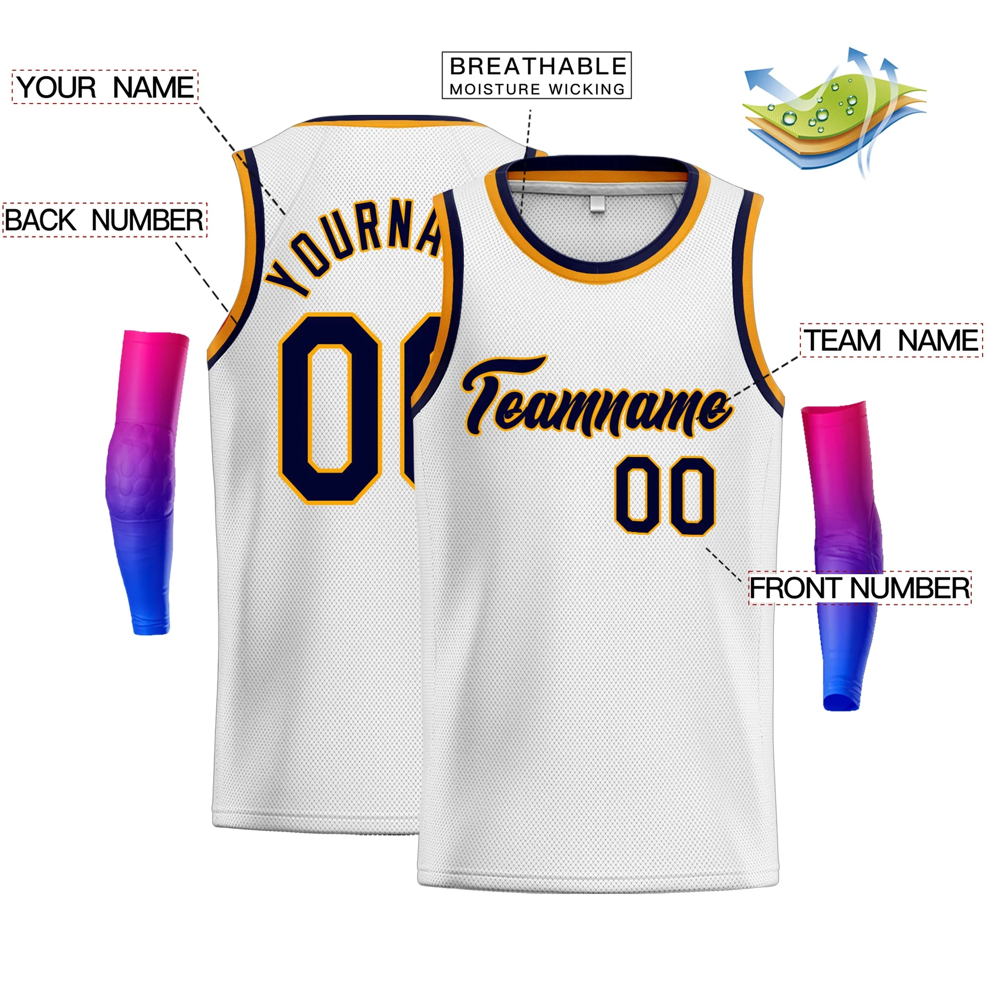 Custom White Navy-Yellow Classic Tops Authentic Basketball Jersey - Image 2