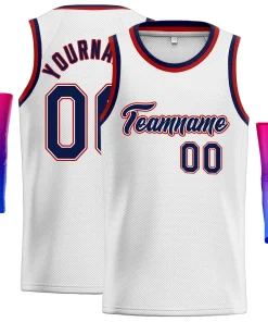 Custom White Navy-Red Classic Tops Basketball Jersey