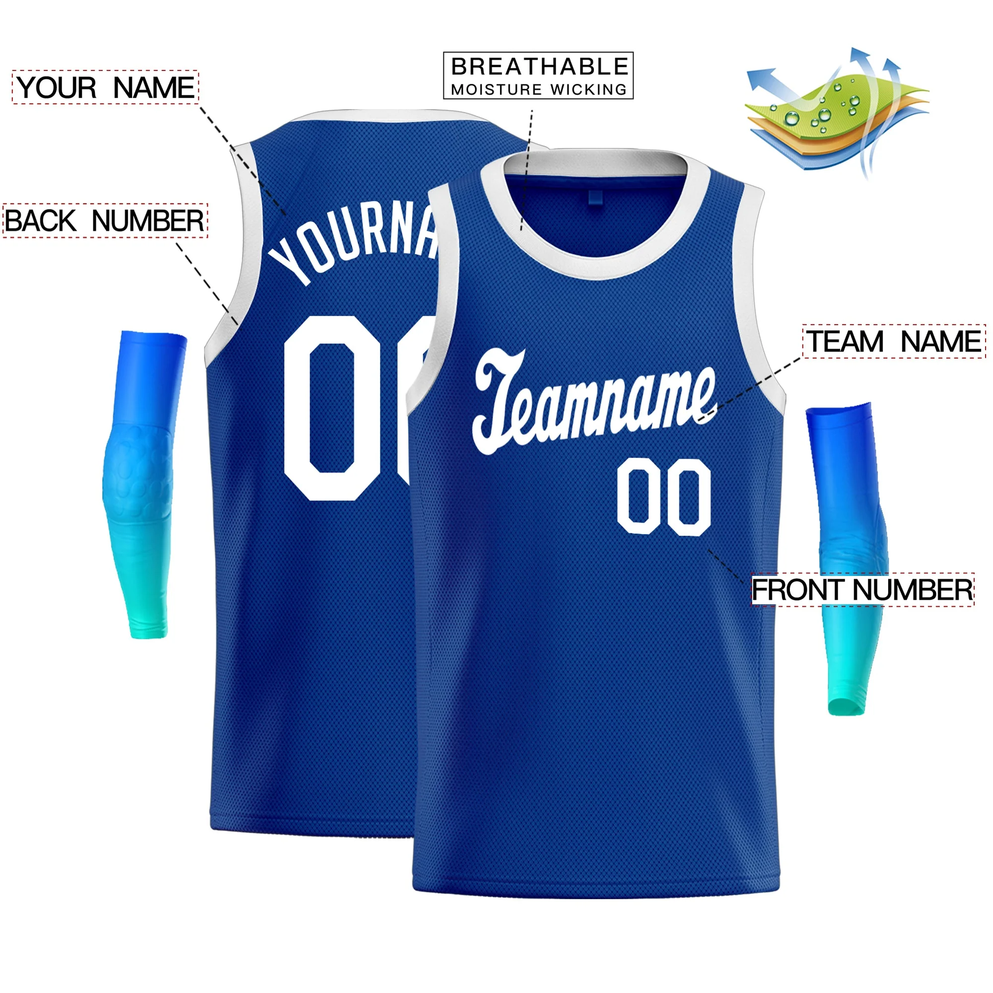 Custom Blue White Classic Tops Athletic Basketball Jersey - Image 2