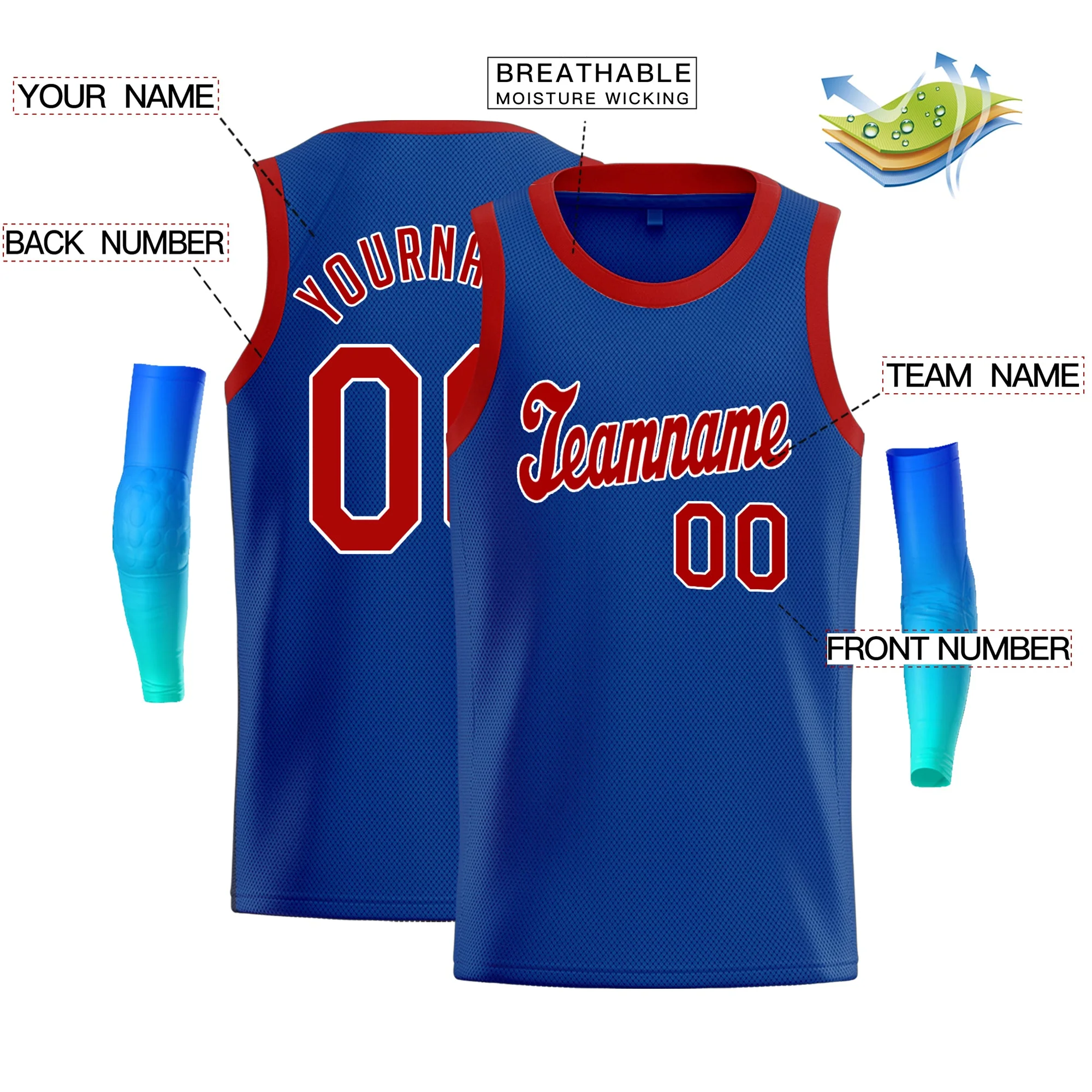 Custom Blue Red-White Classic Tops Men/Boy Athletic Basketball Jersey - Image 2