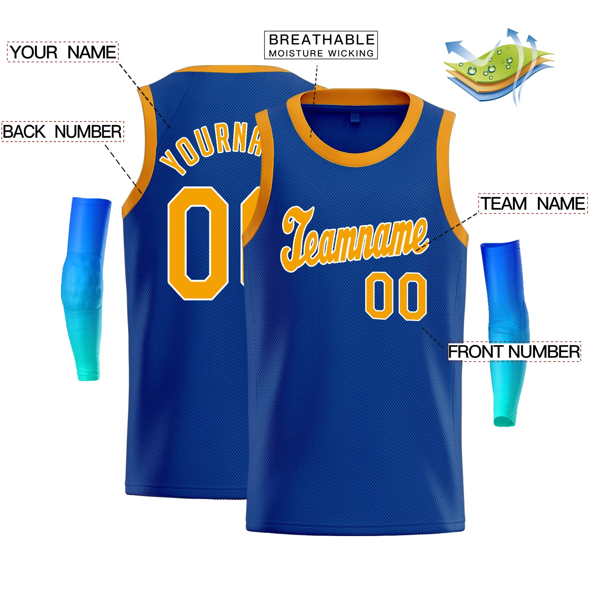 Custom Blue Yellow-White Classic Tops Men/Boy Athletic Basketball Jersey - Image 2
