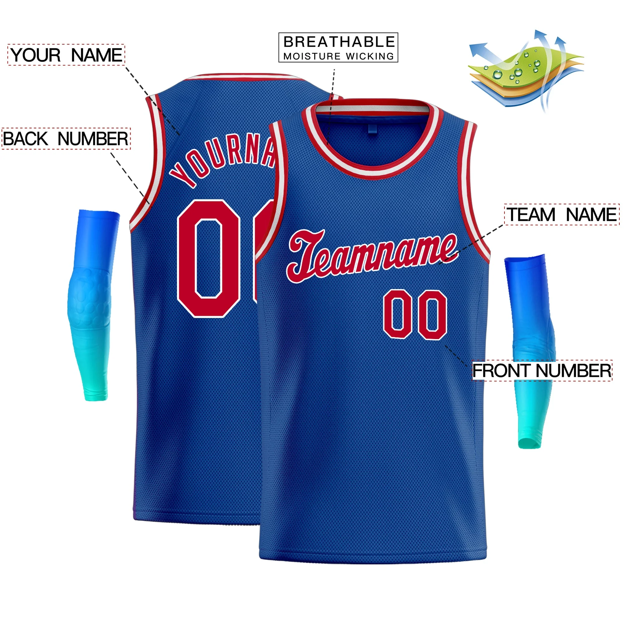 Custom Blue Red-White Classic Tops Athletic Basketball Jersey - Image 2