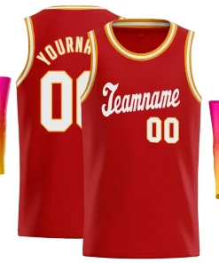 Custom Red White-Yellow Classic Tops Mesh Basketball Jersey