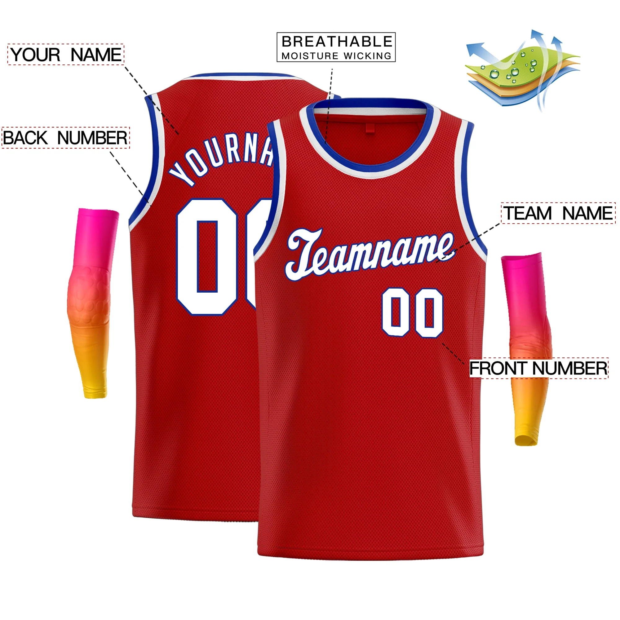 Custom Red White-Royal Classic Tops Athletic Basketball Jersey - Image 2