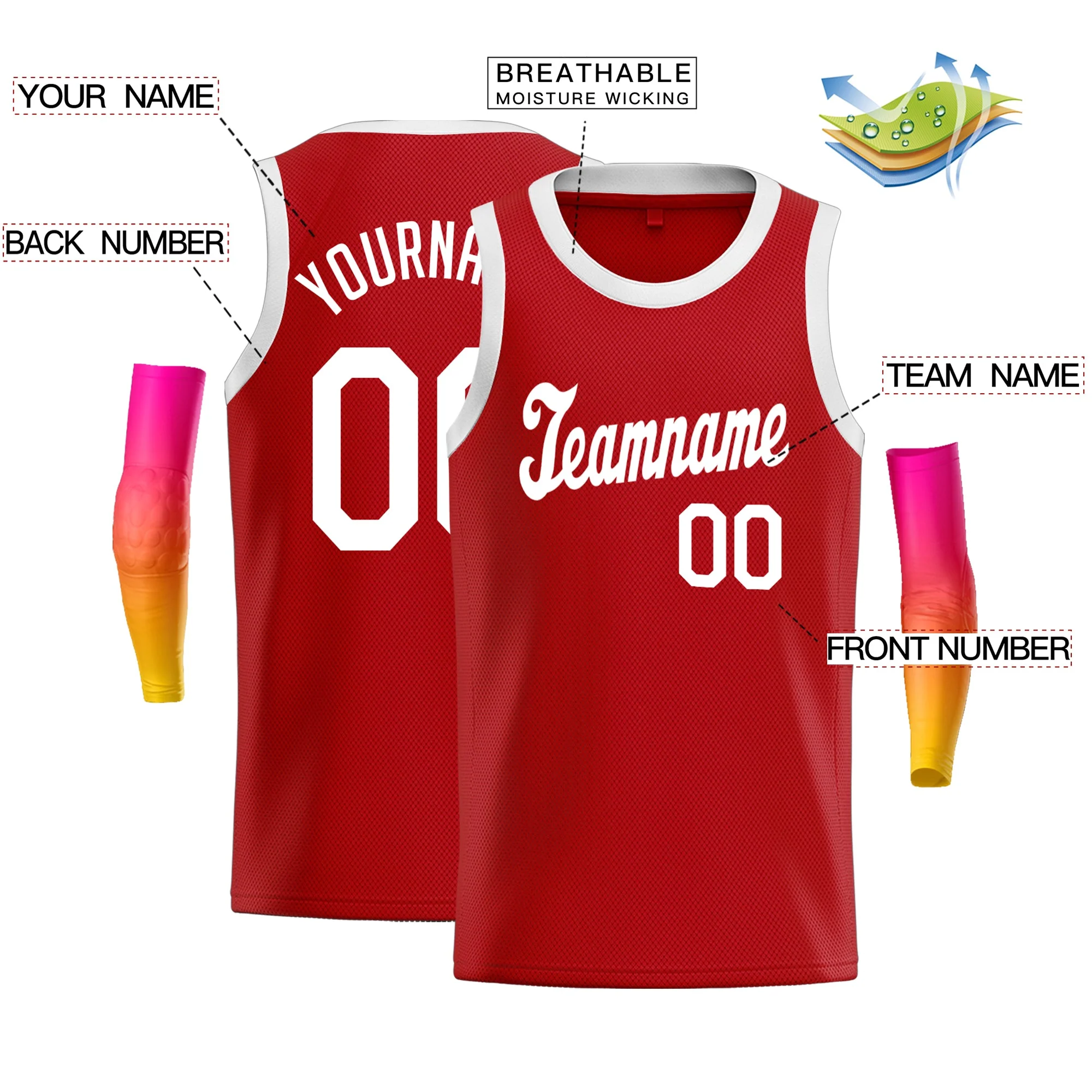 Custom Red White Classic Tops Men/Boy Athletic Basketball Jersey - Image 2