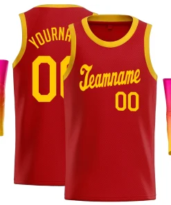 Custom Gold Red-Yellow Classic Tops Mesh Sport Basketball Jersey