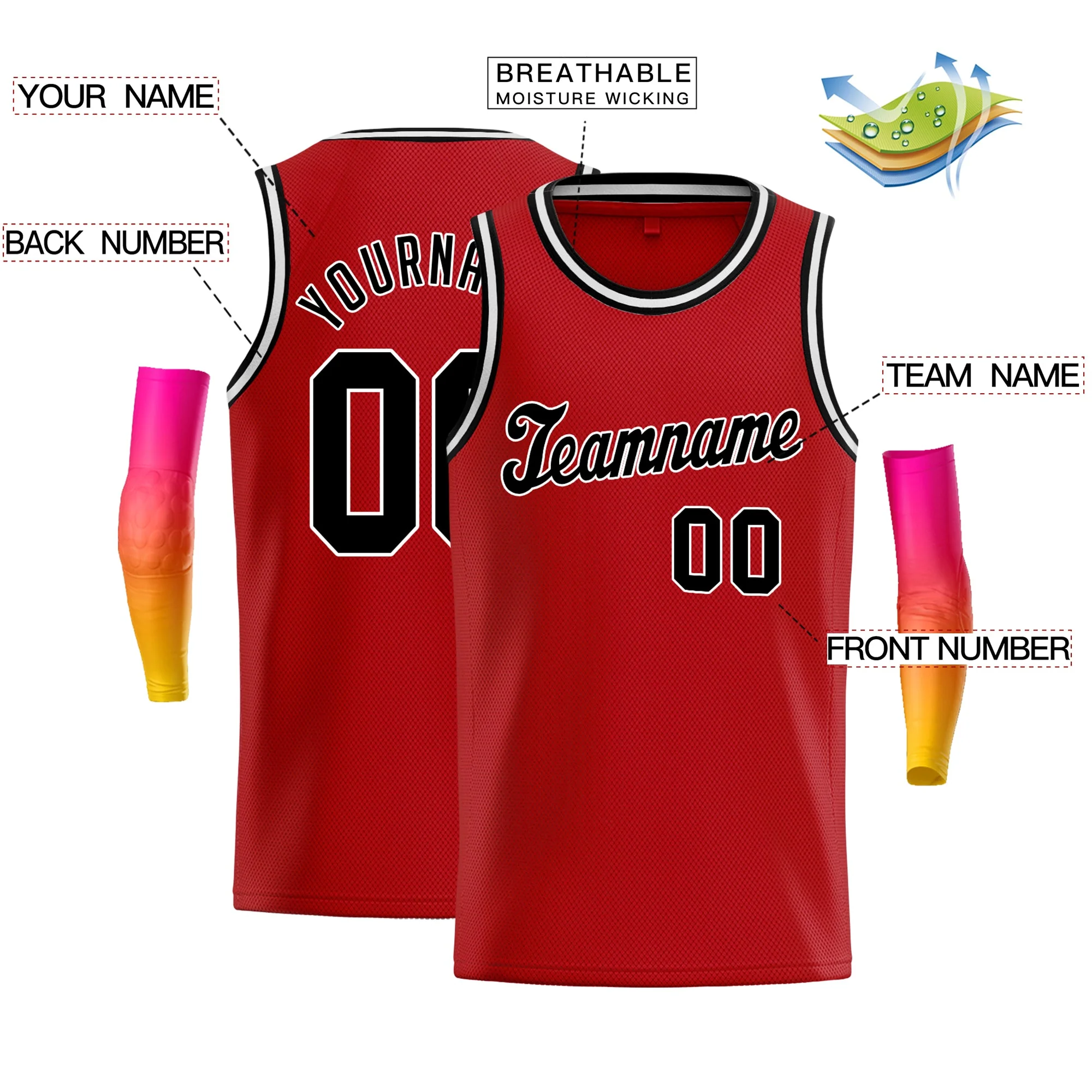 Custom Red Black-White Classic Tops Sport Game Basketball Jersey - Image 2