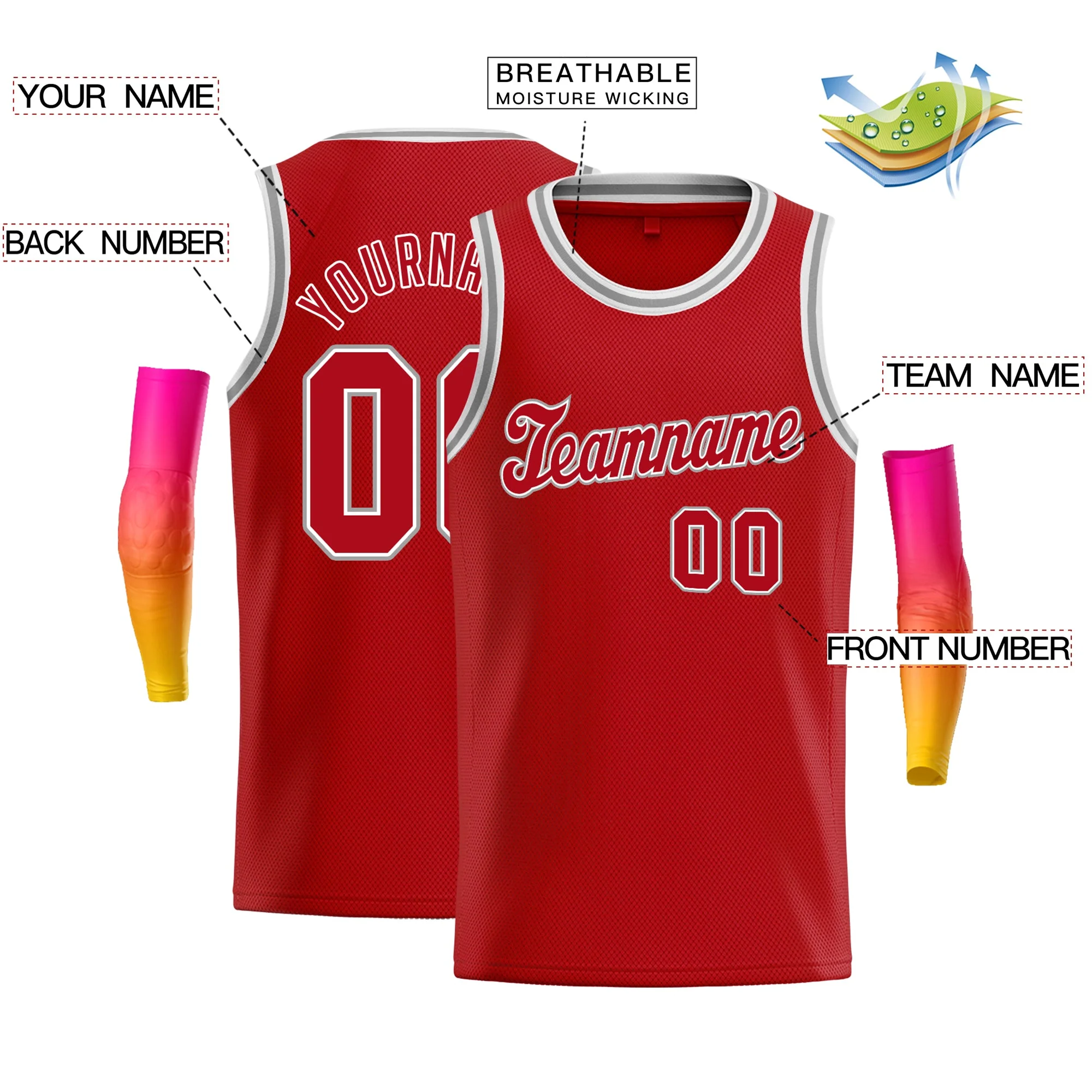 Custom Red Gray-White Classic Tops Athletic Casual Basketball Jersey - Image 2