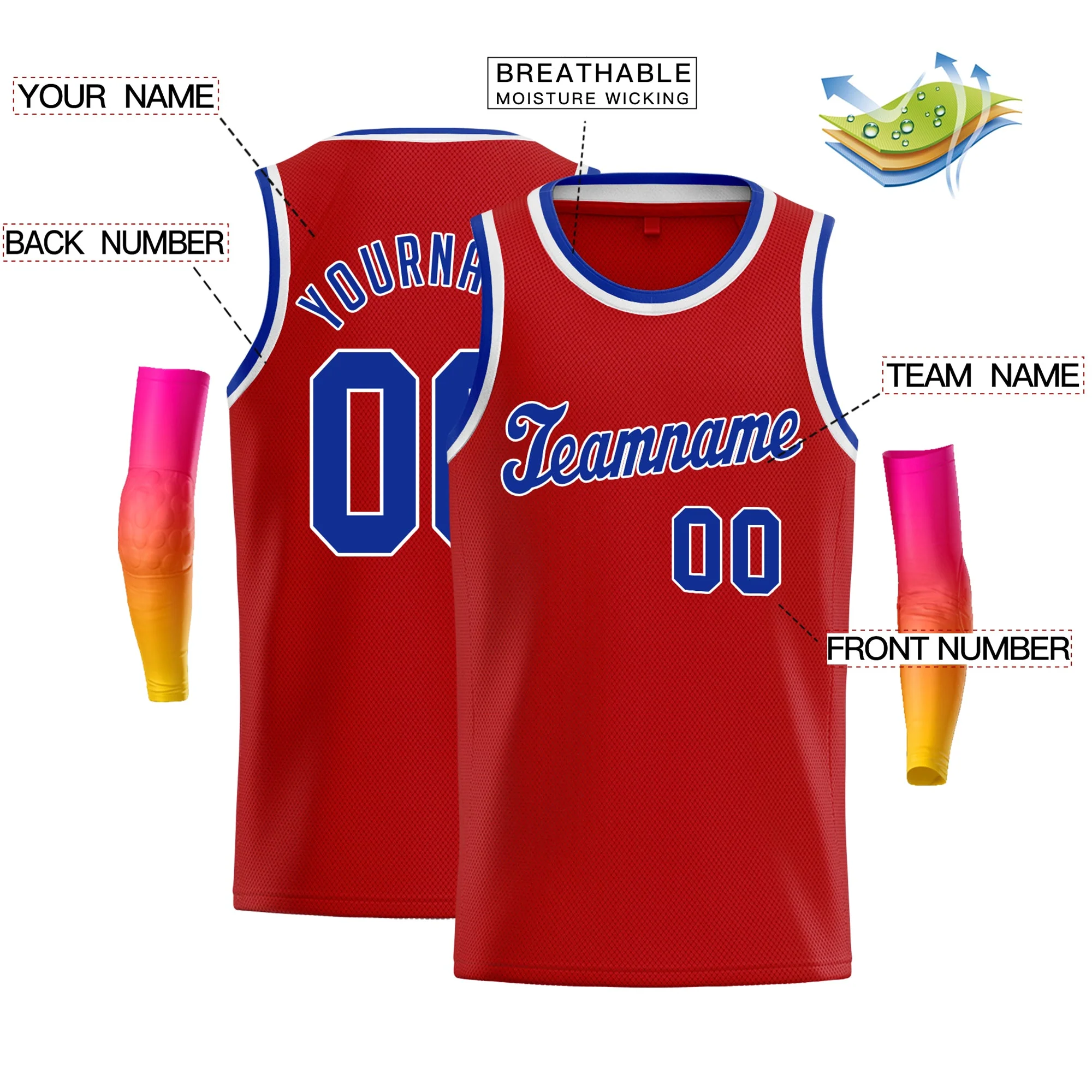 Custom Red Royal-White Classic Tops Athletic Basketball Jersey - Image 2