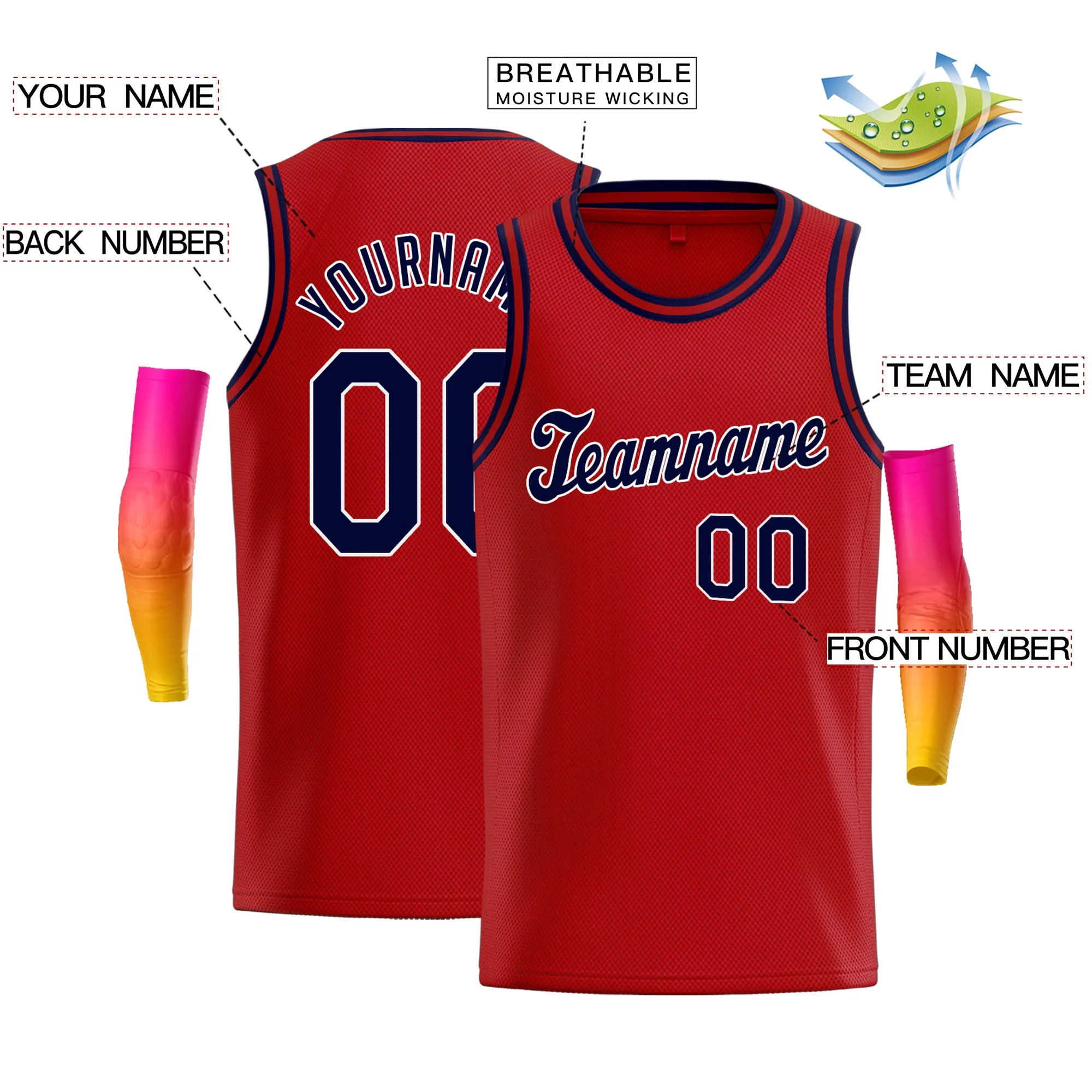Custom Red Navy White-Navy Classic Tops Basketball Jersey - Image 2