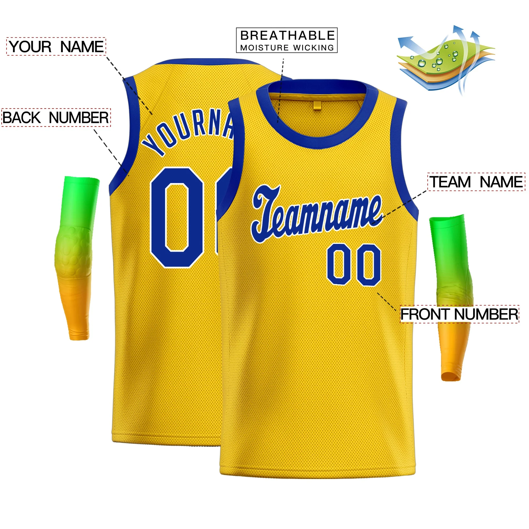 Custom Yellow Royal-White Classic Tops Men/Boy Basketball Jersey - Image 2