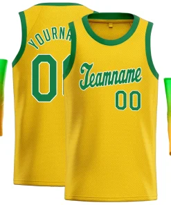Custom Yellow Green-White Classic Tops Athletic Basketball Jersey