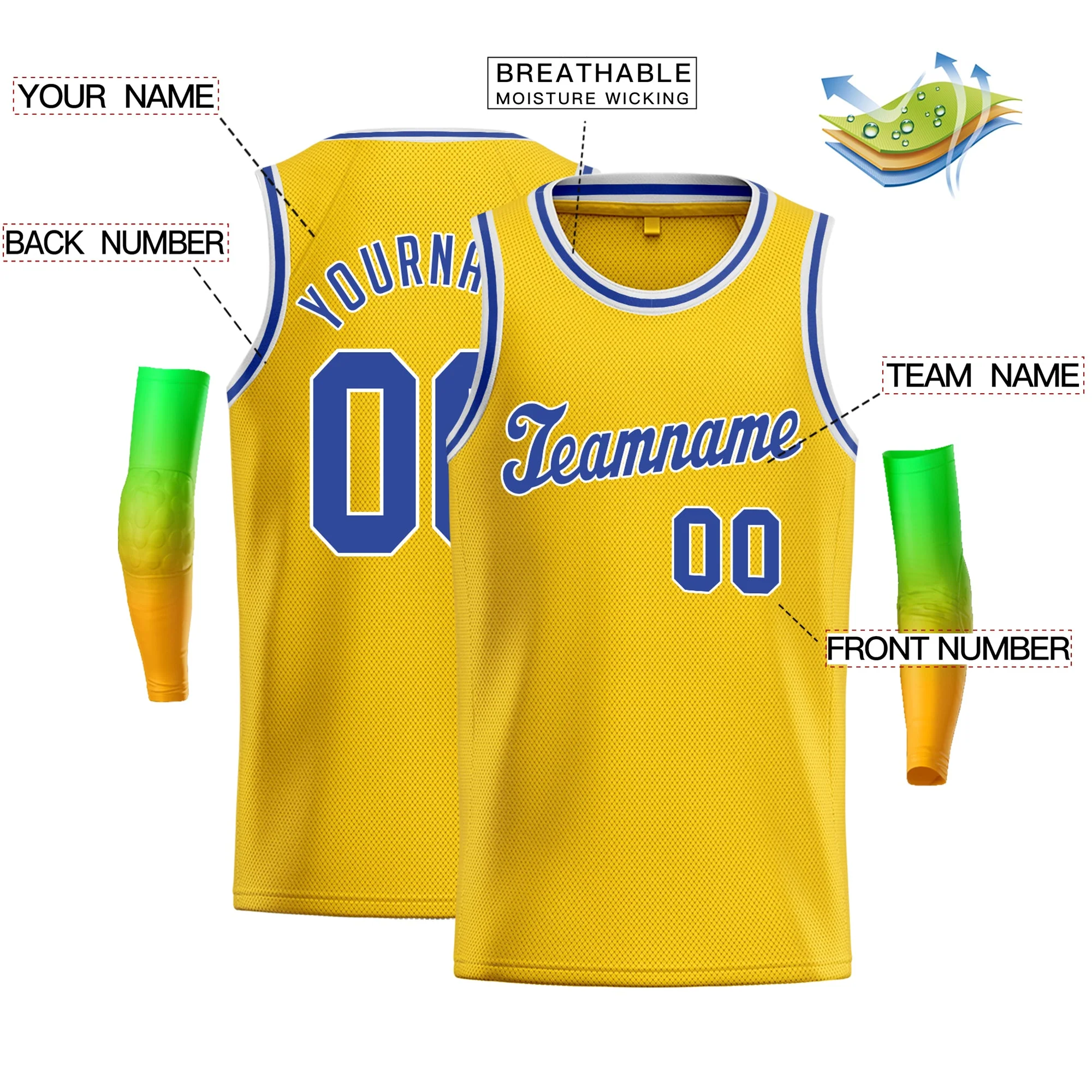 Custom Yellow Royal-White Classic Tops Men/Boy Basketball Jersey - Image 2