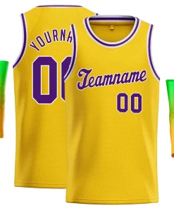 Custom Yellow Purple-White Classic Tops Men Casual Basketball Jersey