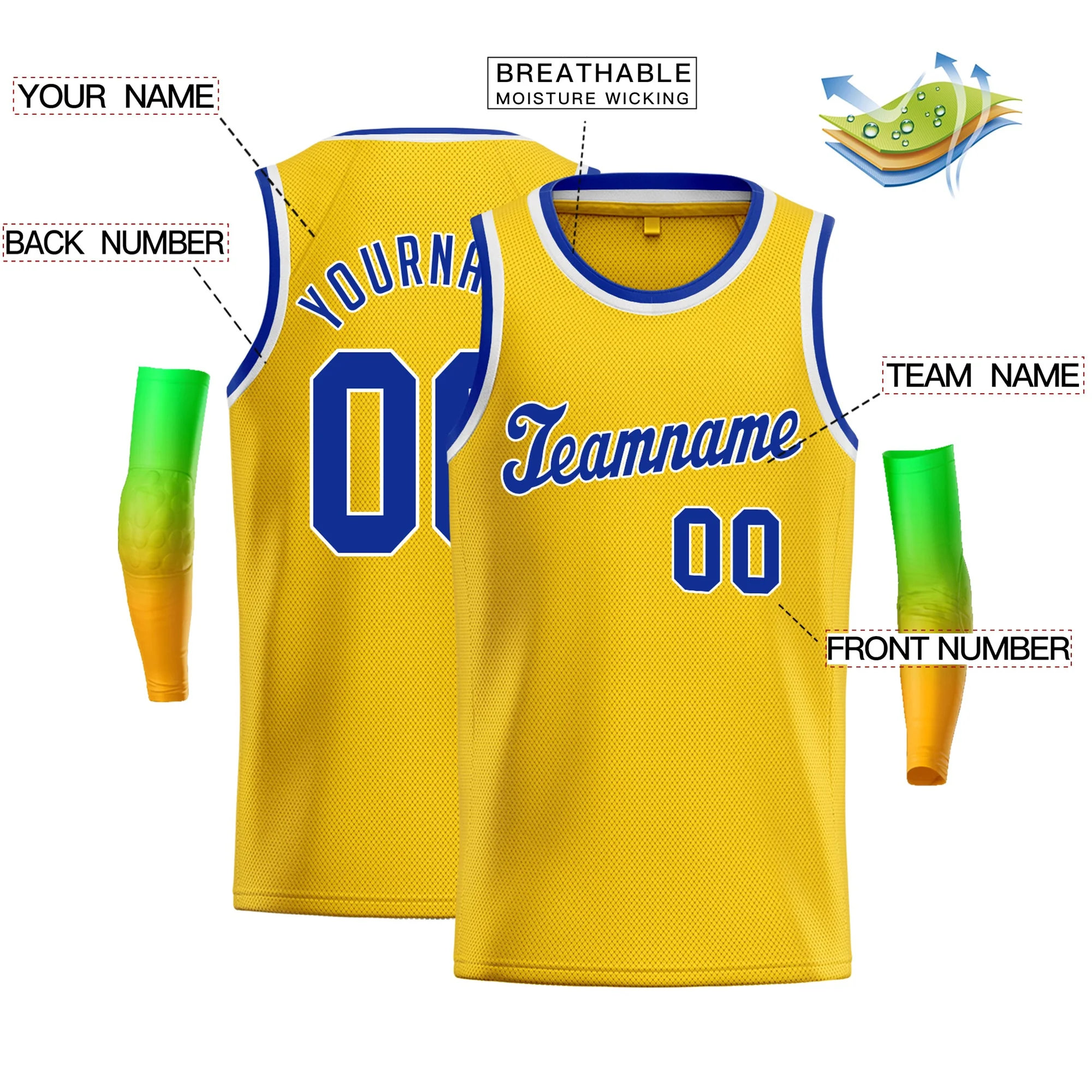 Custom Yellow Royal-White Classic Tops Men/Boy Basketball Jersey - Image 2