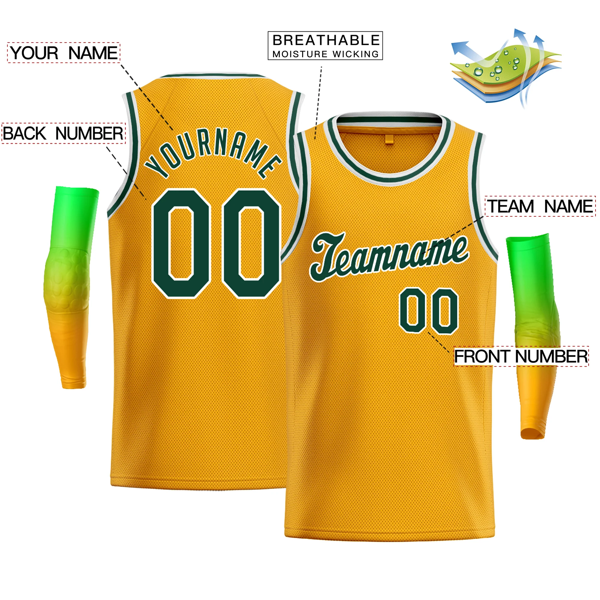 Custom Yellow Green-White Classic Tops Men/Boy Basketball Jersey - Image 2