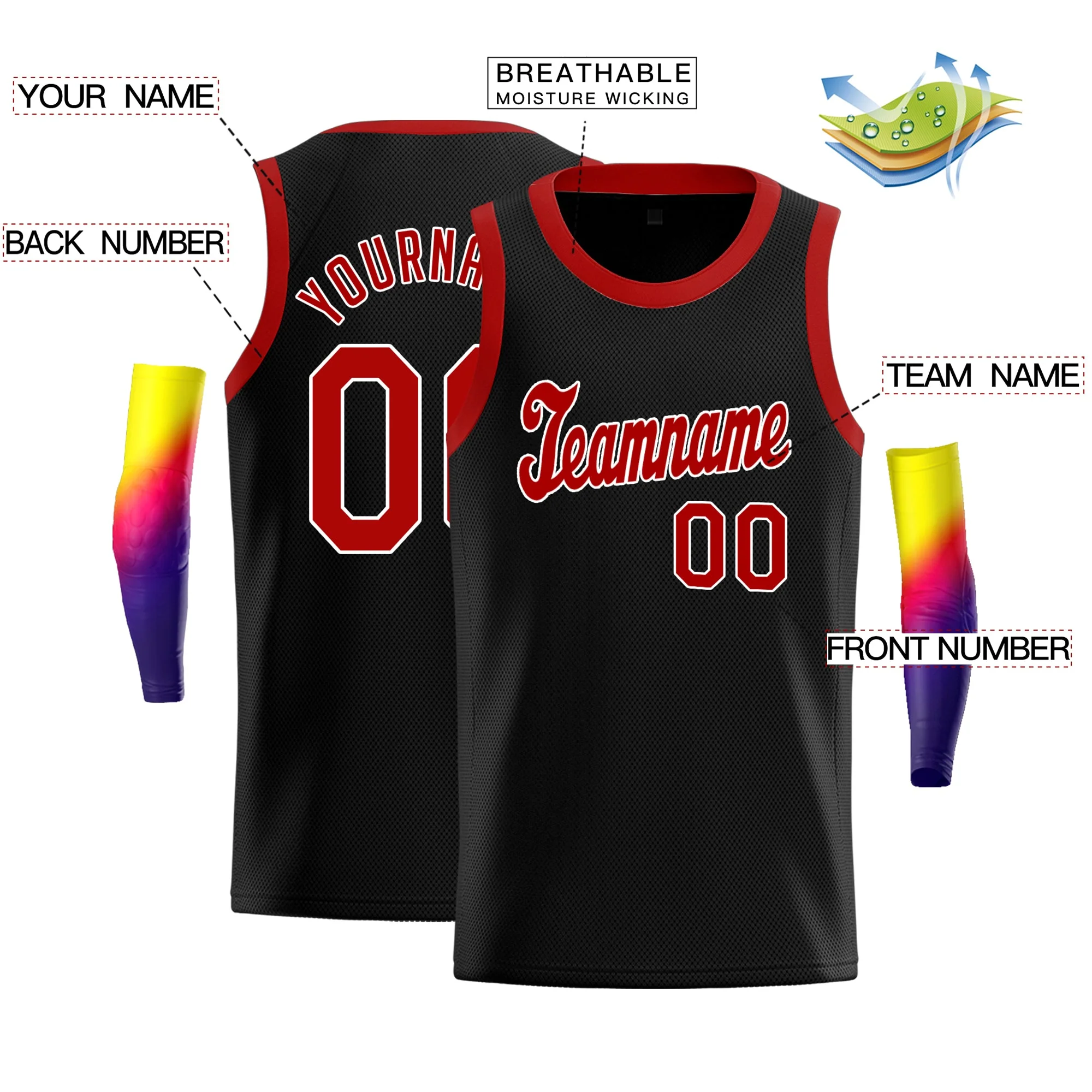 Custom Black Red-White Classic Tops Men Casual Basketball Jersey - Image 2