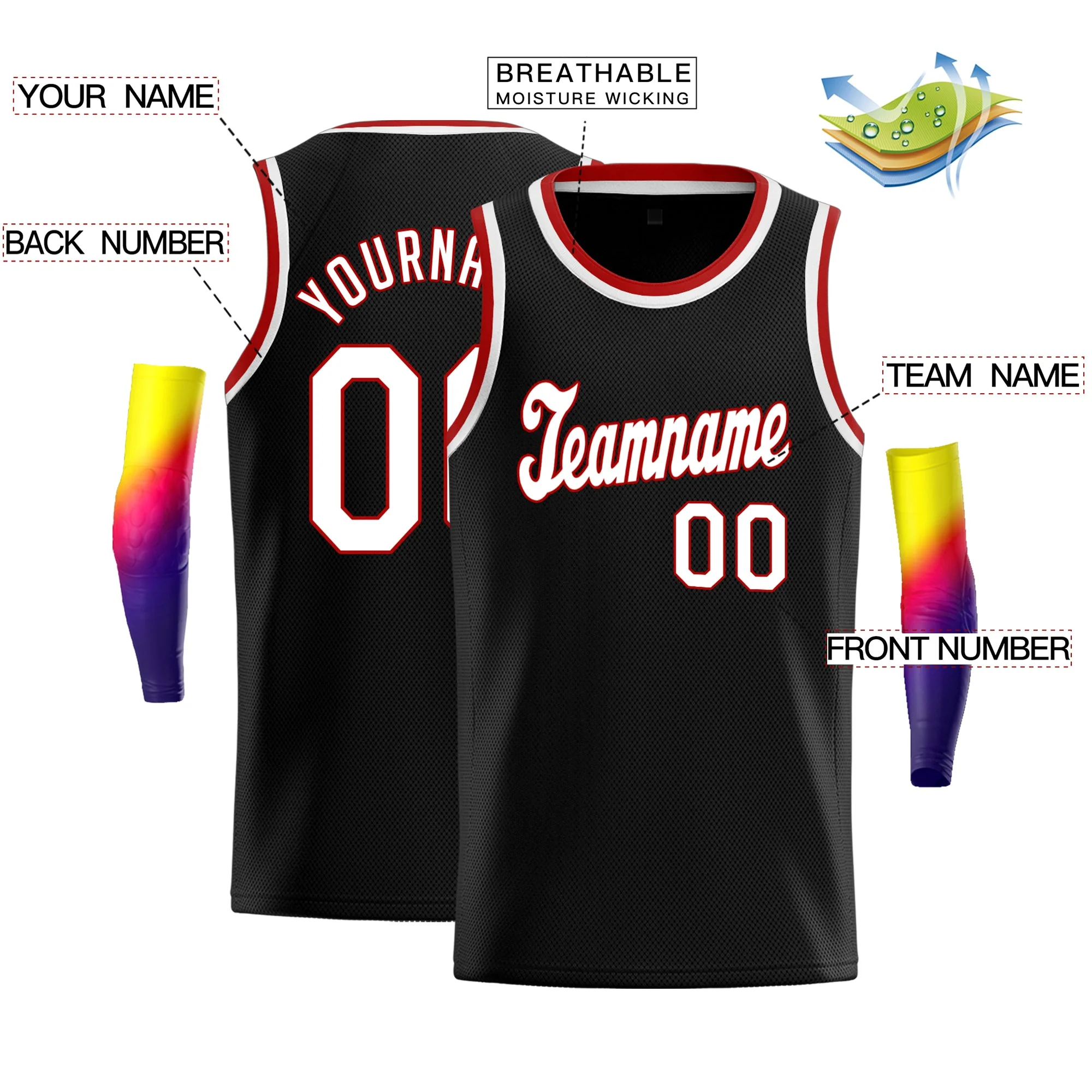 Custom Black White-Red Classic Tops Men Casual Basketball Jersey - Image 2