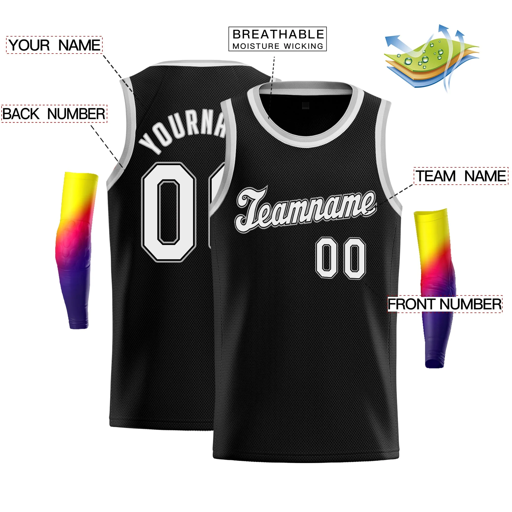 Custom Black White Classic Tops Sport Game Basketball Jersey - Image 2