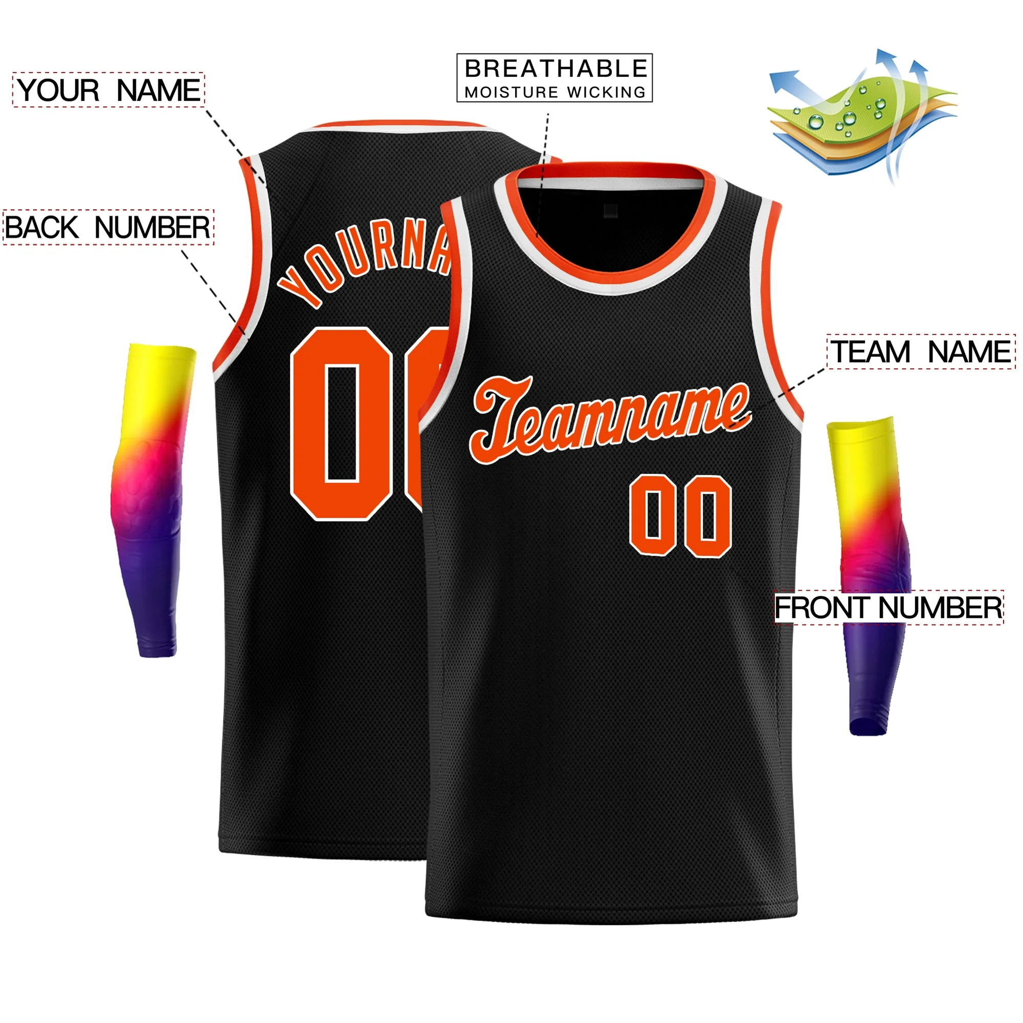 Custom Black Orange-White Classic Tops Tank Top Basketball Jersey - Image 2