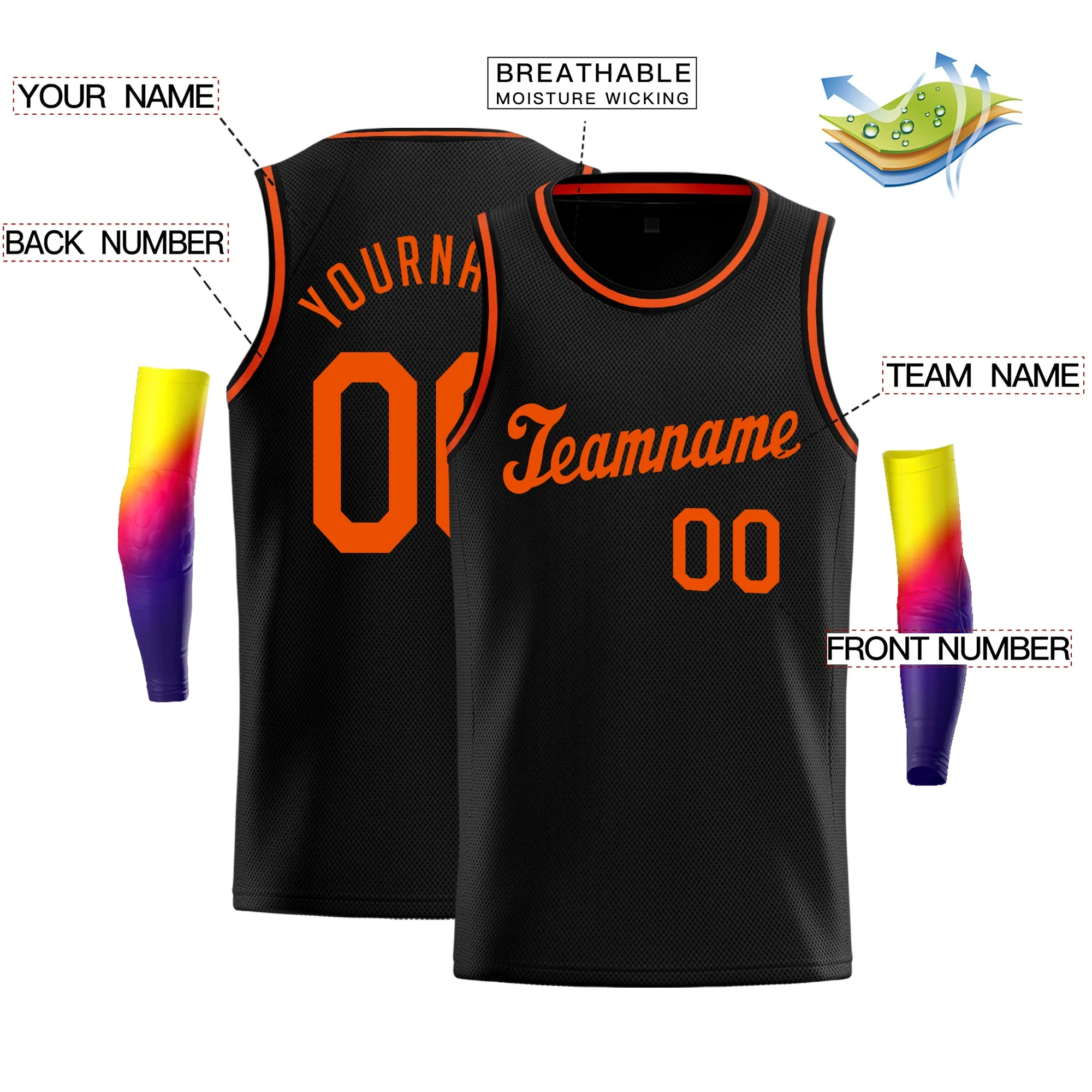 Custom Black Orange Classic Tops Athletic Casual Basketball Jersey - Image 2