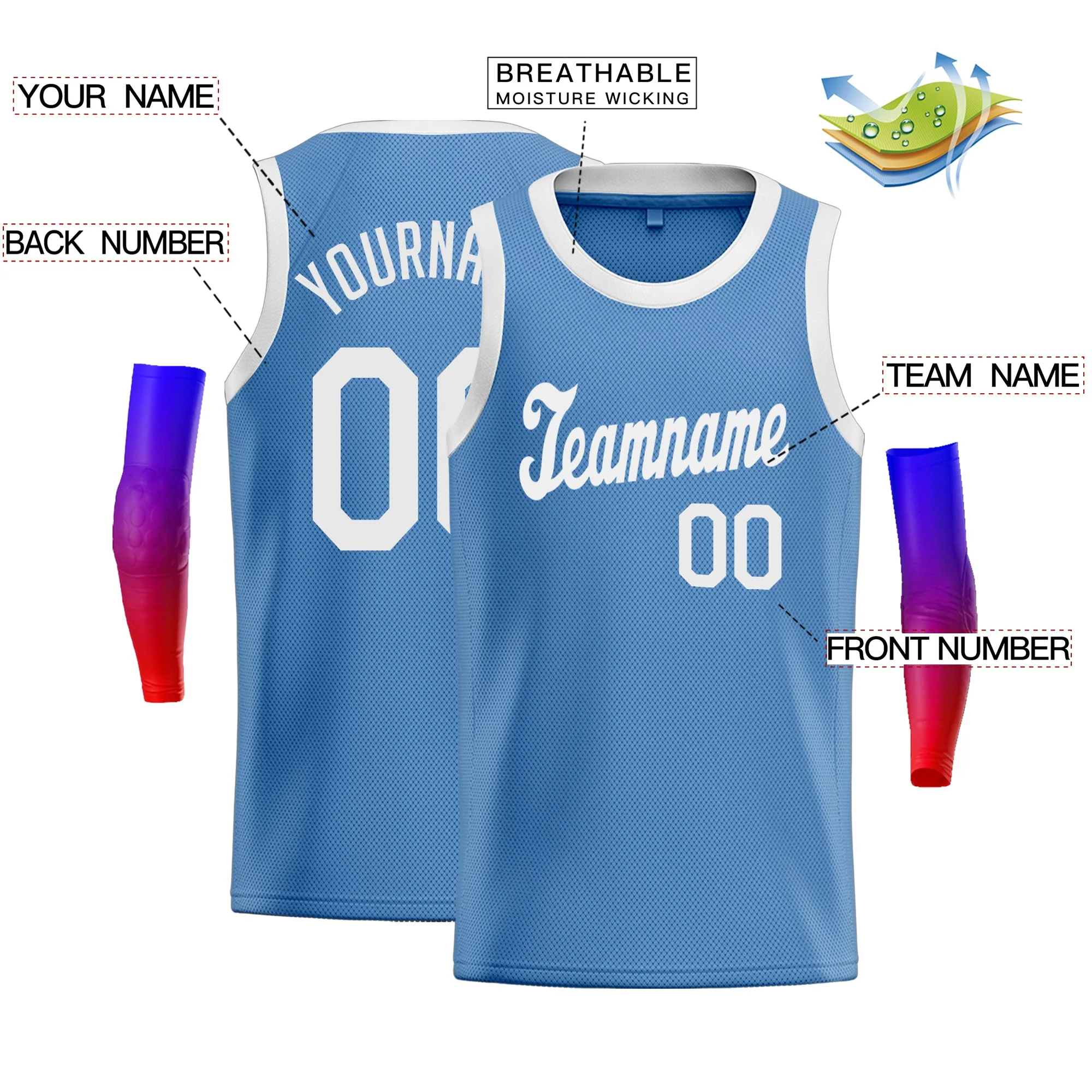 Custom Light Blue White-Gray Classic Tops Men Casual Basketball Jersey - Image 2