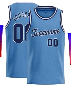 Custom Light Blue Navy-White Classic Tops Men/Boy Athletic Basketball Jersey