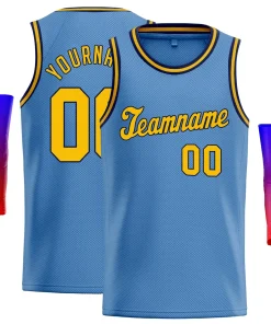Custom Light Blue Yellow Navy Classic Tops Men/Boy Basketball Jersey