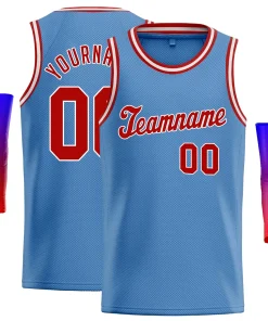 Custom Light Blue Red-White Classic Tops Men Casual Basketball Jersey