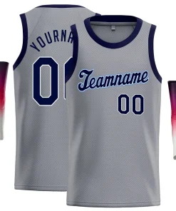 Custom Gray Navy-Blue Classic Tops Breathable Basketball Jersey