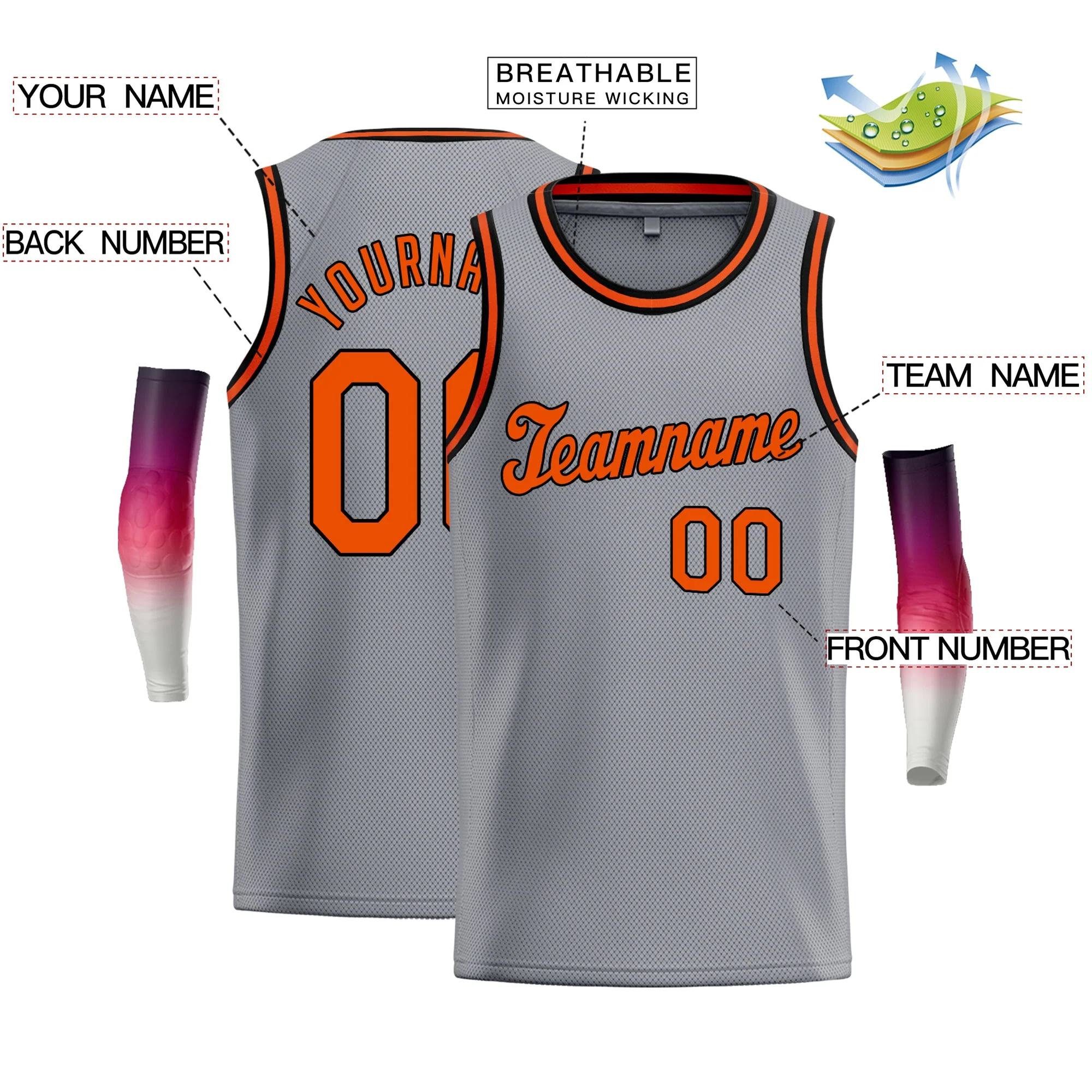 Custom Gray Orange-Black Classic Tops Tank Top Basketball Jersey - Image 2