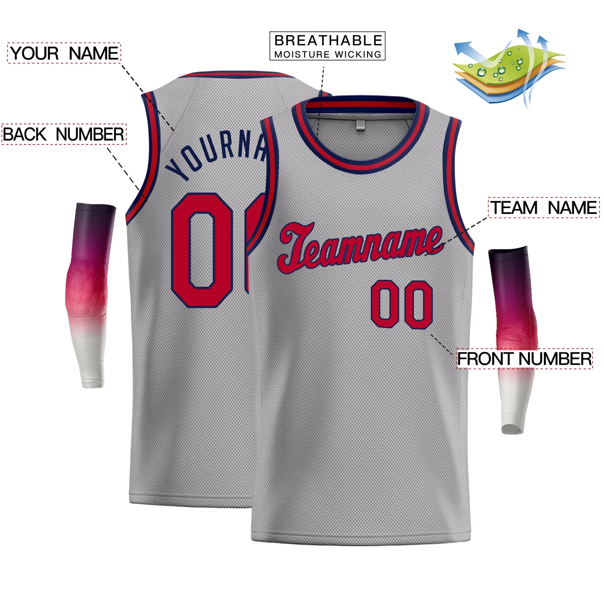 Custom Gray Orange-Royal Classic Tops Athletic Basketball Jersey - Image 2