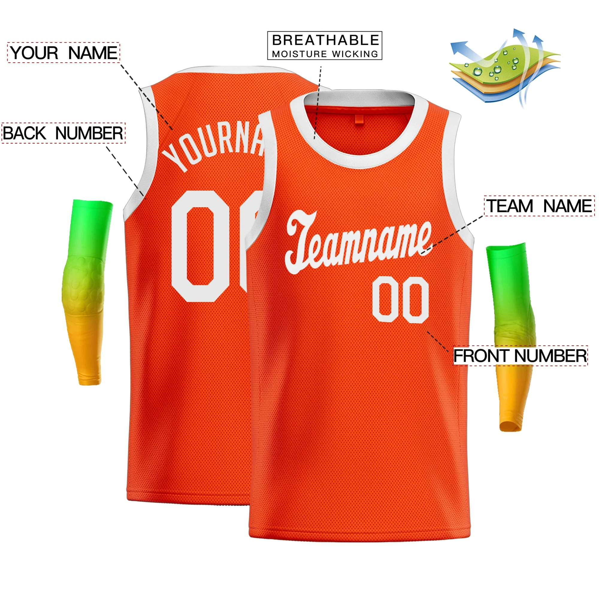 Custom Orange White Classic Tops Tank Top Basketball Jersey - Image 2