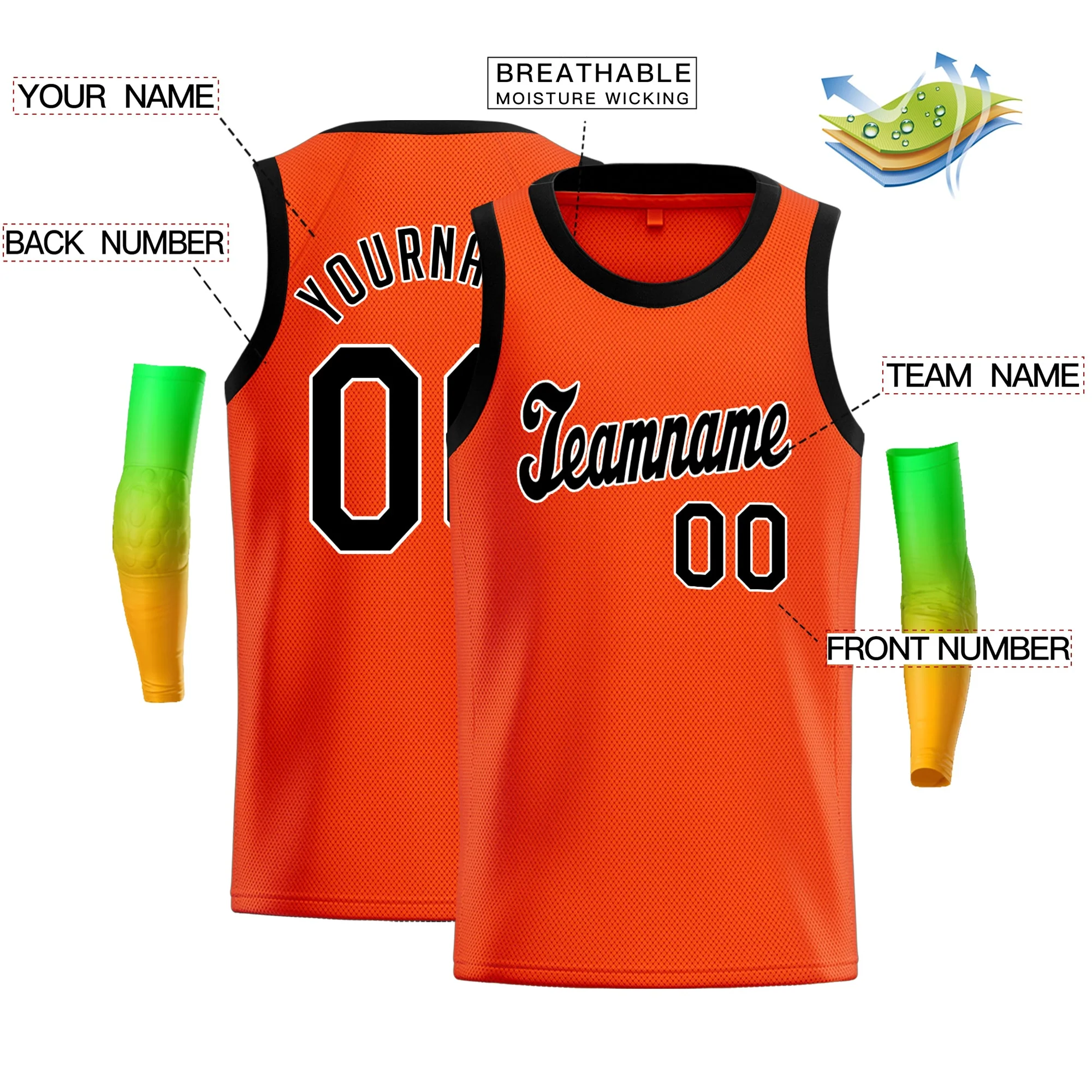 Custom Orange Black-White Classic Tops Breathable Basketball Jersey - Image 2