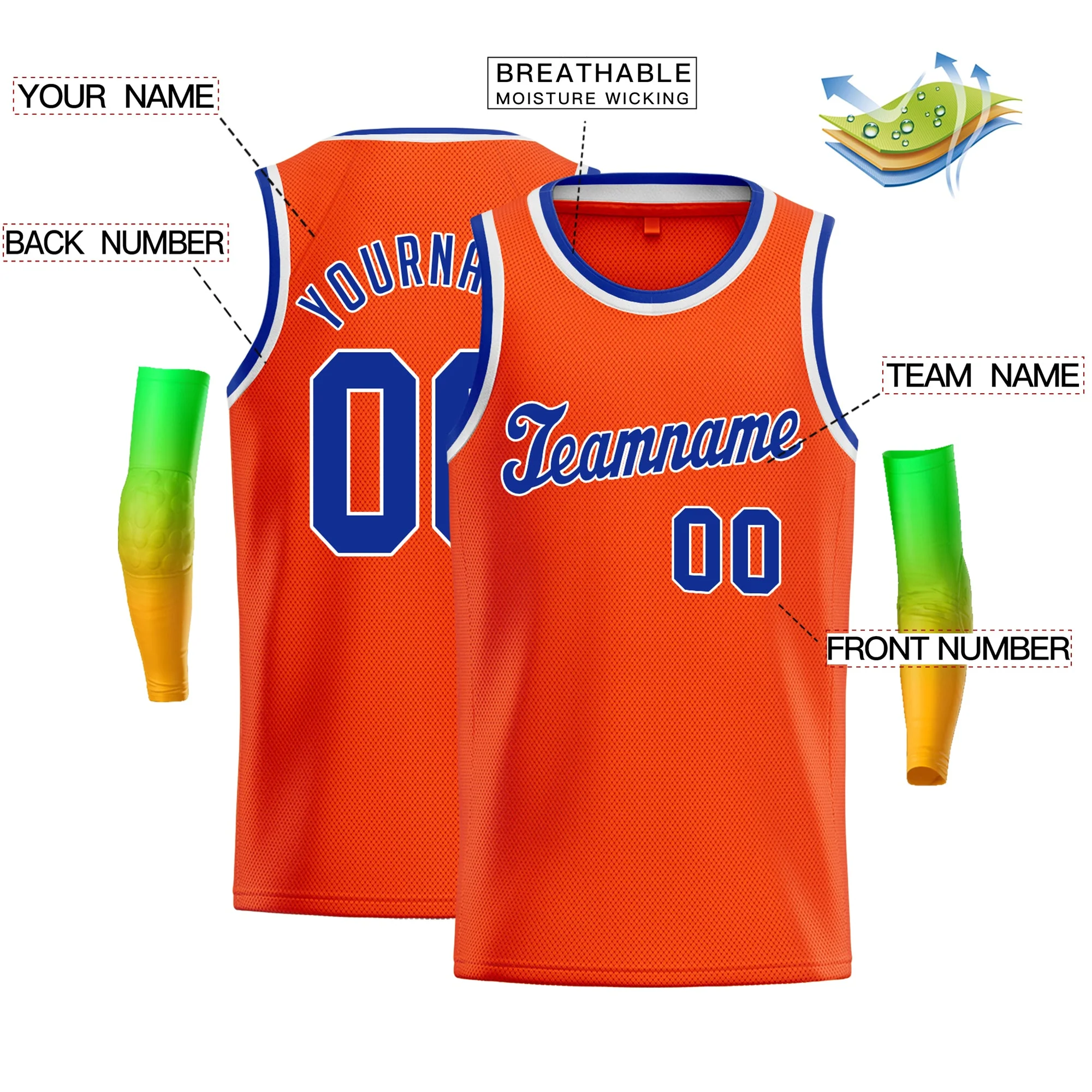 Custom Orange Rroya-White Classic Tops Men/Boy Basketball Jersey - Image 2
