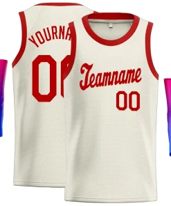 Custom Cream Red Classic Tops Fashion Sportwear Basketball Jersey