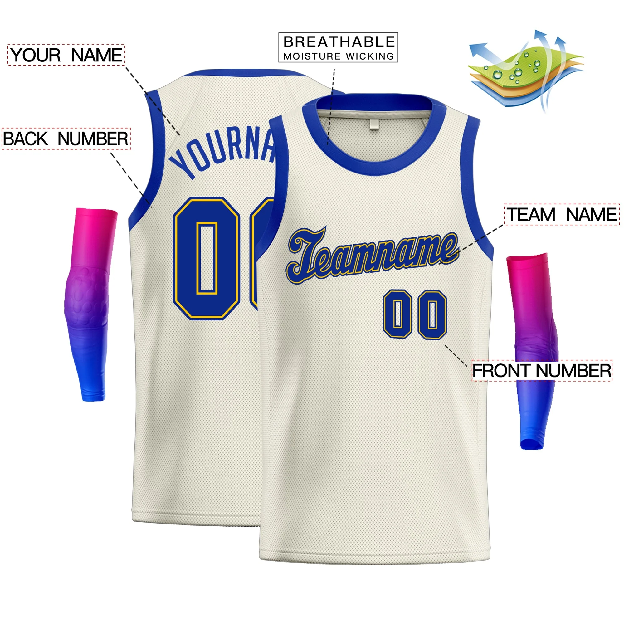 Custom Cream Royal Yellow-Royal Classic Tops Fashion Sportwear Basketball Jersey - Image 2
