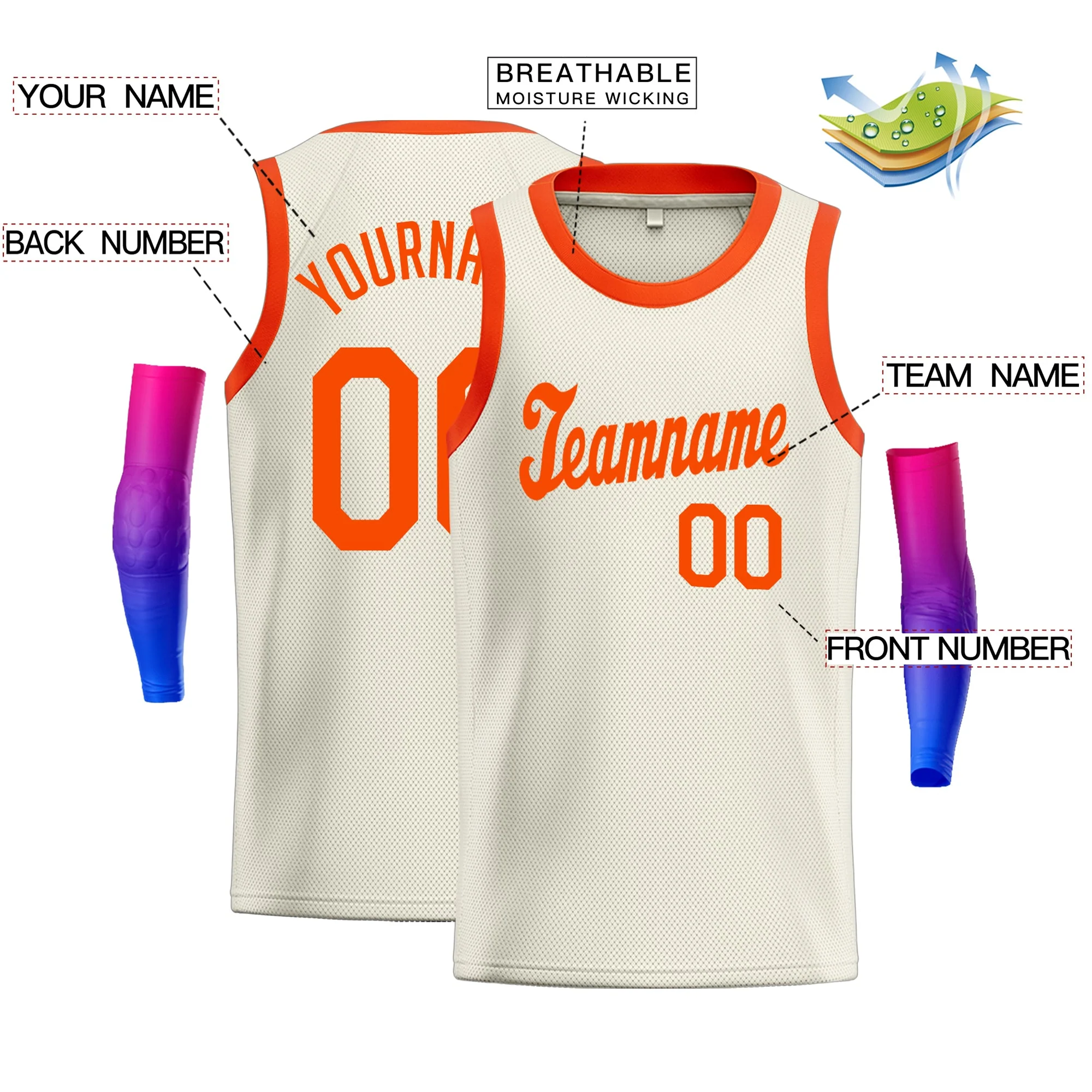 Custom Cream Orange Classic Tops Athletic Casual Basketball Jersey - Image 2