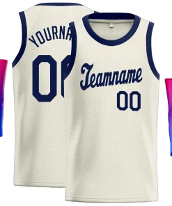 Custom Cream Navy Classic Tops Men/Boy Basketball Jersey