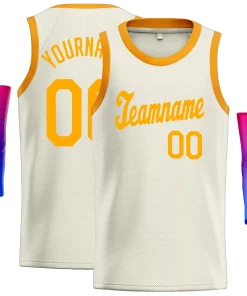 Custom Cream Yellow Classic Tops Athletic Casual Basketball Jersey