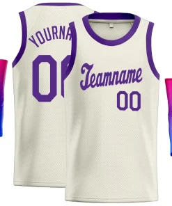 Custom Cream Purple Classic Tops Athletic Casual Basketball Jersey
